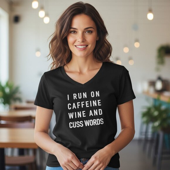 Caffeine Wine and Cusswords Graphic Tee - Picture 1 of 11